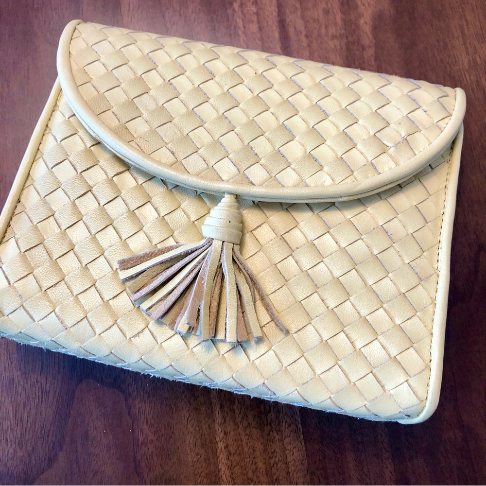 VINTAGE Talbots Yellow Woven Crossbody Bag / Clutch Spring / Summer Cottagecore - Picture 2 of 14